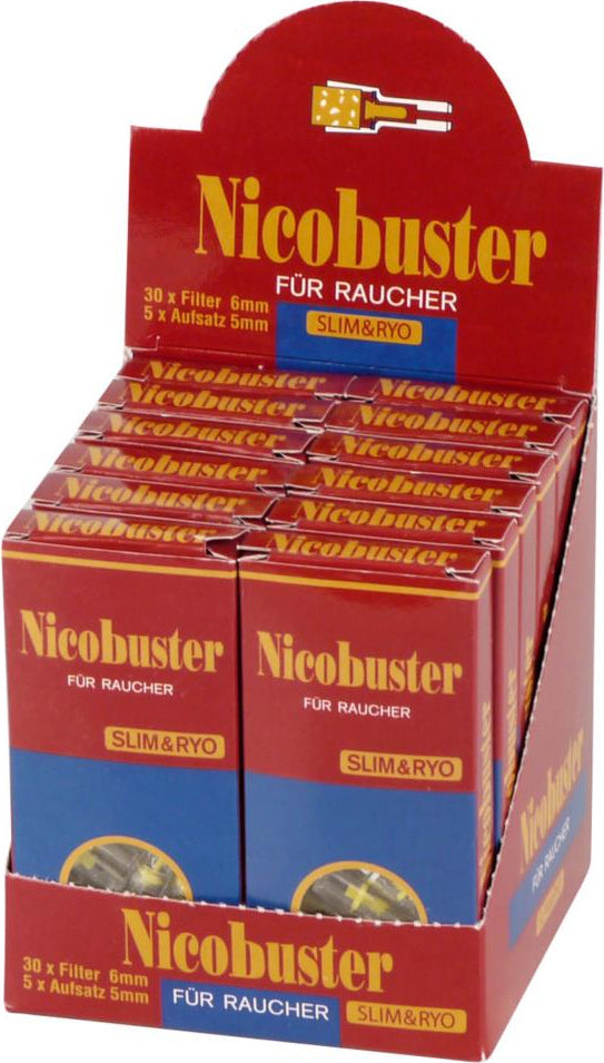 12 Packungen Nicobuster Filterspitzen 6mm á 30 Filterspitzen mit 5 Adapter für 5mm  (slim&ryo)